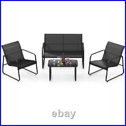 4 Pieces Patio Furniture Set Outdoor Tempered Glass Coffee Table Chair Loveseat