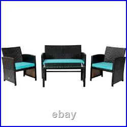 4 Pieces Patio Rattan Cushioned Furniture Set-Turquoise Color Turquoise