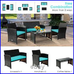 4 Pieces Patio Rattan Cushioned Furniture Set-Turquoise Color Turquoise