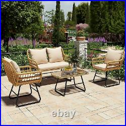 4 Pieces Patio Rattan Sofa Set Wicker Garden Furniture Outdoor Sectional Couch