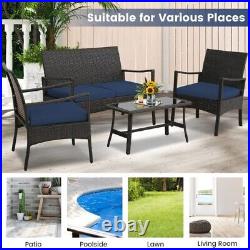 4 Pieces Patio Wicker Furniture Set Cushioned Chairs & Loveseat With Coffee Table
