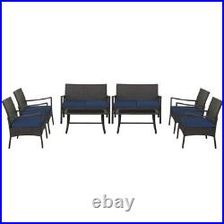 4 Pieces Patio Wicker Furniture Set Cushioned Chairs & Loveseat With Coffee Table