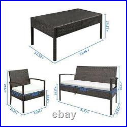 4 Pieces Rattan Patio Furniture Set Lawn Sofa Set /w Cushion Seat Mix Wicker