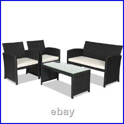 4 Pieces Rattan Patio Furniture Set with Weather Resistant Cushions and Tempered
