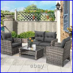 4 pcs Patio Furniture Set Outdoor Rattan Sectional Sofa Patio Conversation Sets