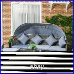 4pc Patio PE Rattan Furniture Set, Sectional Sofa Bed with Canopy & Cushions