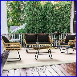 4pcs Patio Furniture Wicker Outdoor Bistro Set All-Weather Rattan Conversation