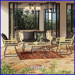 4pcs Patio Furniture Wicker Outdoor Bistro Set All-Weather Rattan Conversation