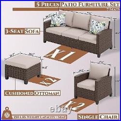5PCS Outdoor Patio Rattan Furniture Set Cushioned Sofa Sectional Sofa Wicker Set