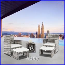 5PCS Outdoor Patio Rattan Wicker Sofa Furniture Set Footstool /w Cushions Yard