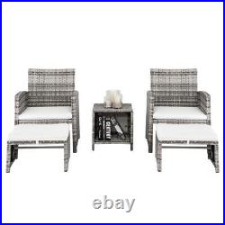 5PCS Outdoor Patio Rattan Wicker Sofa Furniture Set Footstool /w Cushions Yard