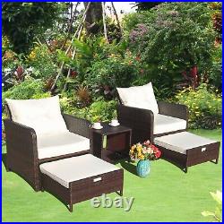 5PCS Patio Furniture Sectional Sofa Set Outdoor Rattan Wicker Couch WithFoot Stool