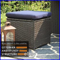 5PCS Rattan Patio Furniture Set Wicker Outdoor Sectional Sofa with Dining Table