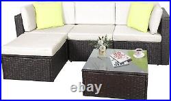 5PCS Rattan Wicker Patio Furniture Sets Outdoor Sectional Sofa Couch withCushions