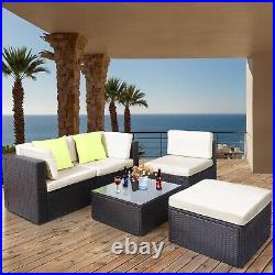 5PCS Rattan Wicker Patio Furniture Sets Outdoor Sectional Sofa Couch withCushions