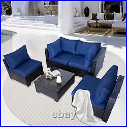 5Pcs Patio Furniture Set Wicker PE Rattan Outdoor Sectional Sofa PE Chair Table