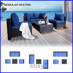 5Pcs Patio Furniture Set Wicker PE Rattan Outdoor Sectional Sofa PE Chair Table