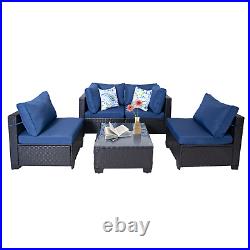 5Pcs Patio Furniture Set Wicker PE Rattan Outdoor Sectional Sofa PE Chair Table