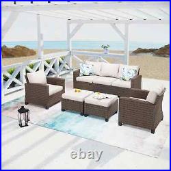 5Piece Rattan Patio Furniture Set Outdoor Wicker Rattan Sectional Sofa Heavy Dut