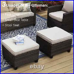 5Piece Rattan Patio Furniture Set Outdoor Wicker Rattan Sectional Sofa Heavy Dut