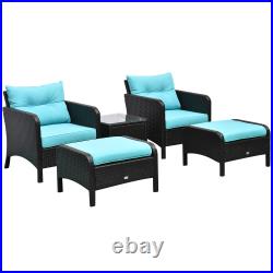 5 PC Outside Rattan Patio Set with 2 Footrests, 2 Armchairs, & Coffee Table