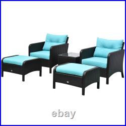 5 PC Outside Rattan Patio Set with 2 Footrests, 2 Armchairs, & Coffee Table