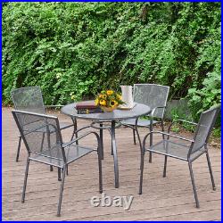 5-Piece Metal Outdoor Dining Set With Round Table 4 Chairs Patio Furniture Grey