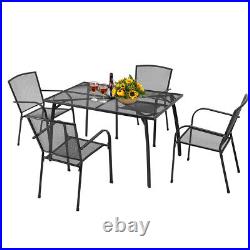 5-Piece Metal Patio Dining Set With Large Table 4 Chairs Outdoor Furniture Grey