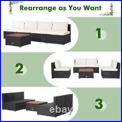 5-Piece Outdoor Rattan Sectional Patio Sofa Furniture Set Table With Soft Cushions