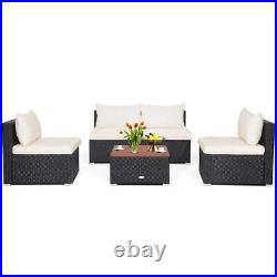 5-Piece Outdoor Rattan Sectional Patio Sofa Furniture Set Table With Soft Cushions