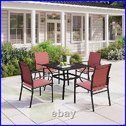 5 Piece Patio Furniture Set Outdoor Dining Set with 4 Chairs Square Table Red