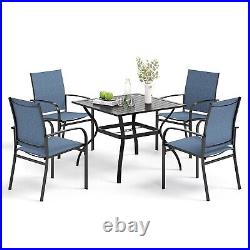 5 Piece Patio Furniture Set Outdoor Dining Set with 4 Textilene Chair Square Table