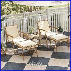 5 Piece Patio Rattan Conversation Set Table Chairs Ottoman Backyard Bistro Set