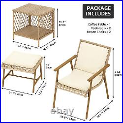 5 Piece Patio Rattan Conversation Set Table Chairs Ottoman Backyard Bistro Set