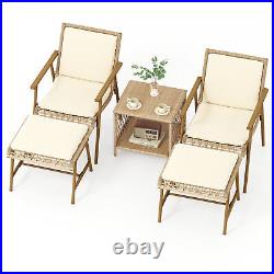 5 Piece Patio Rattan Conversation Set Table Chairs Ottoman Backyard Bistro Set