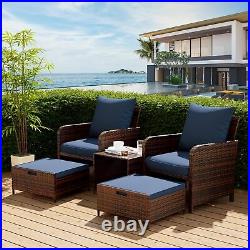5 Pieces Patio Furniture Set, Outdoor Patio Conversation Rattan Chair withTable