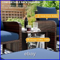 5 Pieces Patio Furniture Set, Outdoor Patio Conversation Rattan Chair withTable