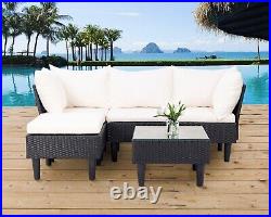 5 Pieces Patio Furniture Set, Outdoor Wicker Conversation Set with Coffee Table