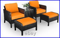 5 Pieces Patio Furniture Set Sectional Sofa Wicker Rattan Chairs with Ottomans