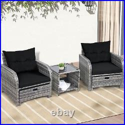 5 Pieces Wicker Patio Furniture Set Outdoor Patio Chairs with Ottomans Grey USA