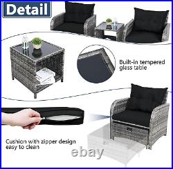 5 Pieces Wicker Patio Furniture Set Outdoor Patio Chairs with Ottomans Grey USA