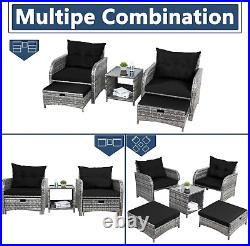 5 Pieces Wicker Patio Furniture Set Outdoor Patio Chairs with Ottomans Grey USA