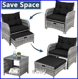 5 Pieces Wicker Patio Furniture Set Outdoor Patio Chairs with Ottomans Grey USA