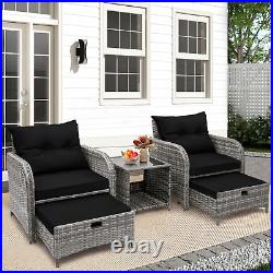 5 Pieces Wicker Patio Furniture Set Outdoor Patio Chairs with Ottomans Grey USA