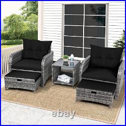 5 Pieces Wicker Patio Furniture Set Outdoor Patio Chairs with Ottomans Grey USA