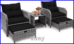 5 Pieces Wicker Patio Furniture Set Outdoor Patio Chairs with Ottomans Grey USA