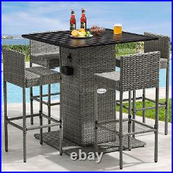 5pc Outdoor Dining Set Rattan Conversation Set With Dining Tables Patio Furniture