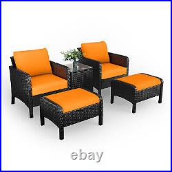 5pcs Patio Furniture Set, Wicker Rattan Sofa with Table Ottoman Conversation Set