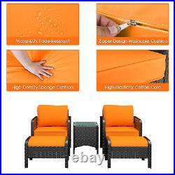5pcs Patio Furniture Set, Wicker Rattan Sofa with Table Ottoman Conversation Set