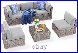 6PC Patio Furniture Set Outdoot Sectional Sofa PE Rattan Wicker Conversation Set